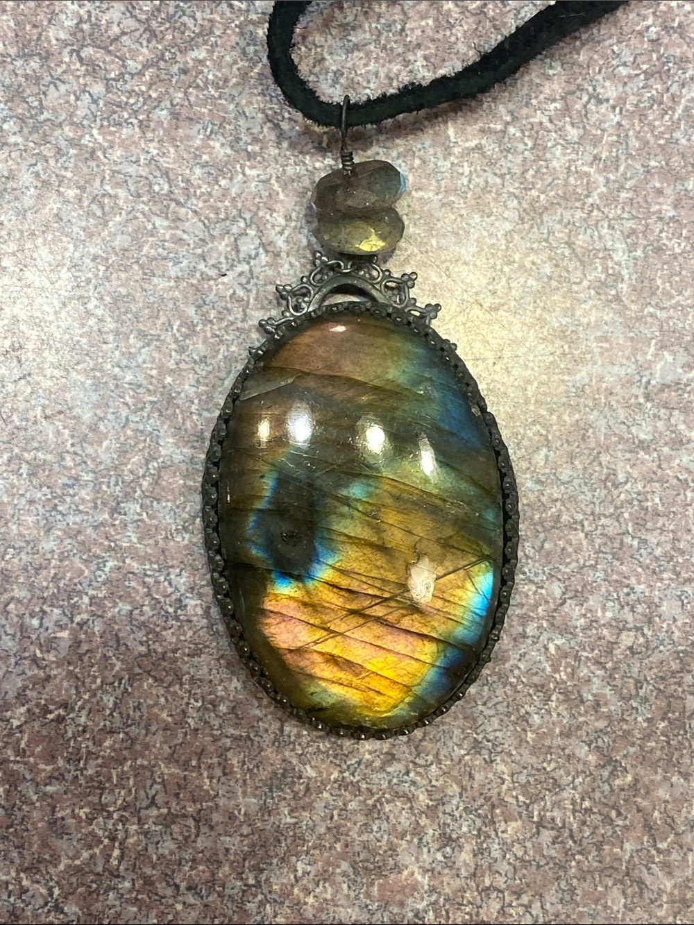 Labradorite Oval Pendant Necklace in Golden Blue